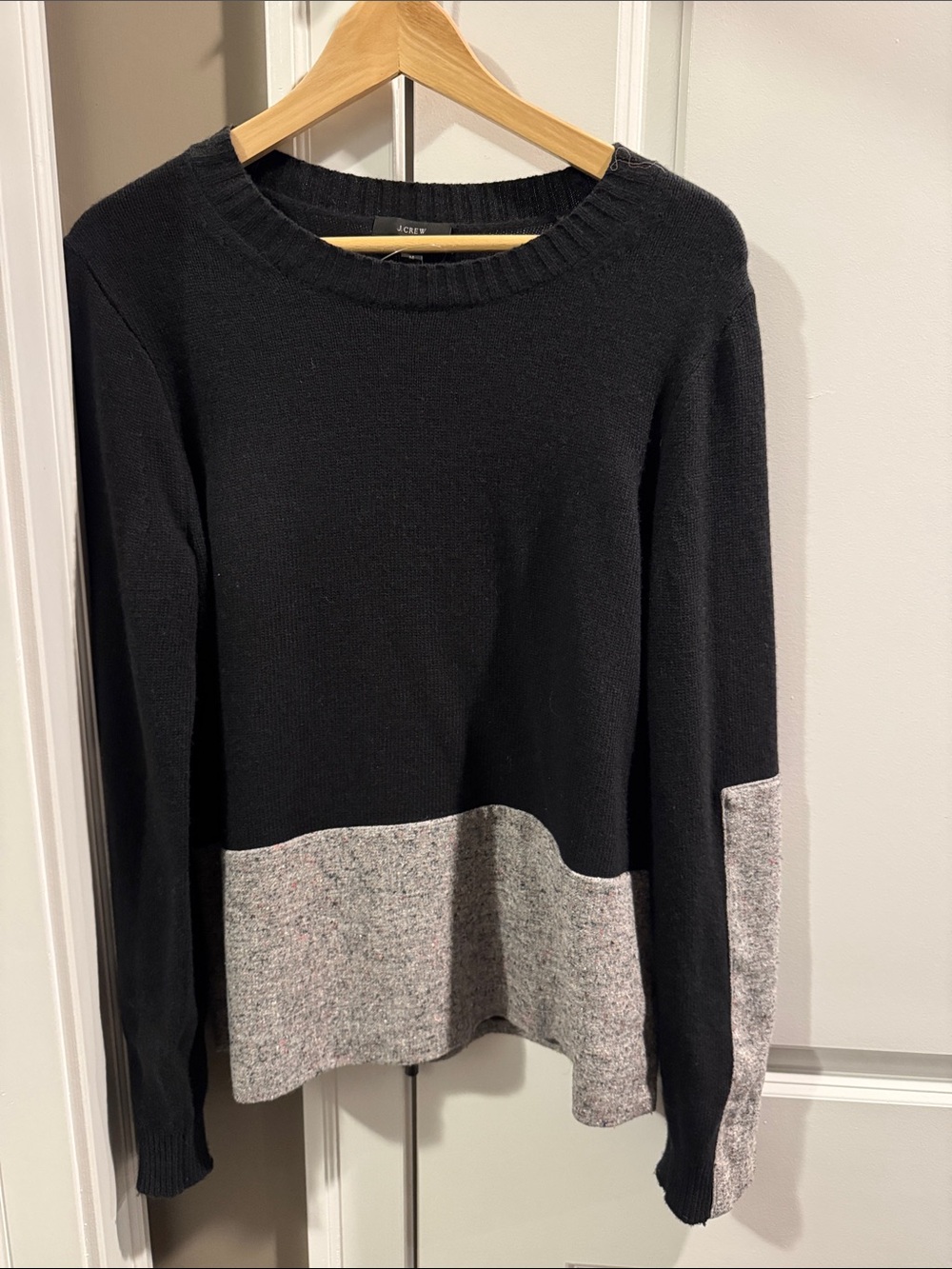 J Crew Black and Gray Colorblock Crewneck Sweater